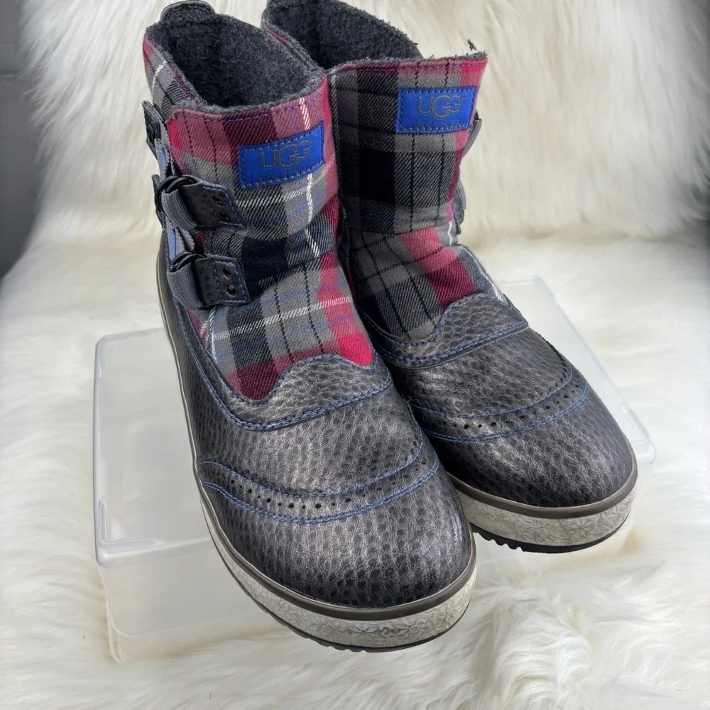 UGG Australia Checkered Leather Boots with Buckles